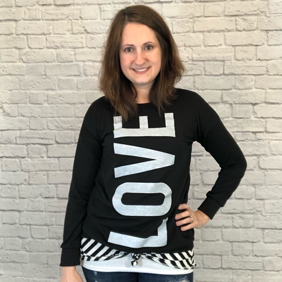 Celeste | Black Crewneck Love Graphic Long Sleeve - Picture 3 of 8